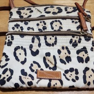 Dooney & Bourke Cream and Black Leopard-Print Crossbody Bag